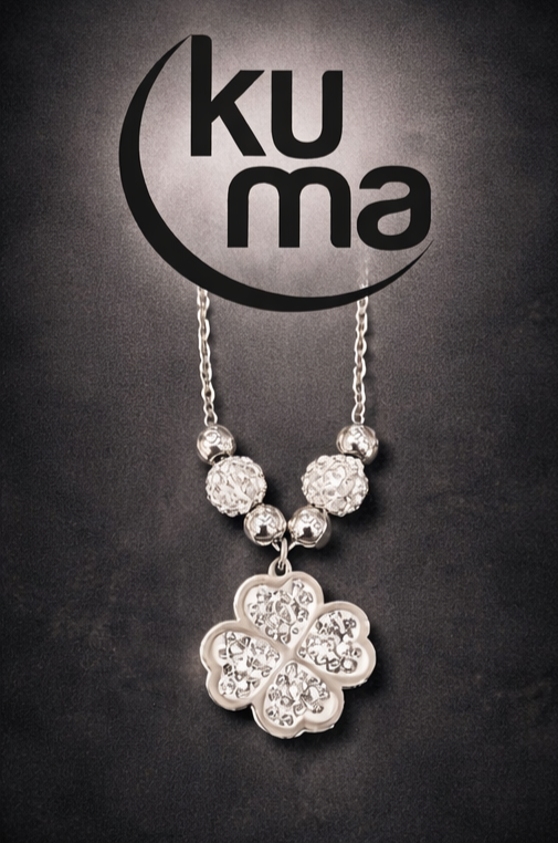 kuma gioielli Collana in acciaio 316L quadrifoglio con zirconi bianchi sfere alternate acciaio lucido e zirconate cm 45 con prolunga