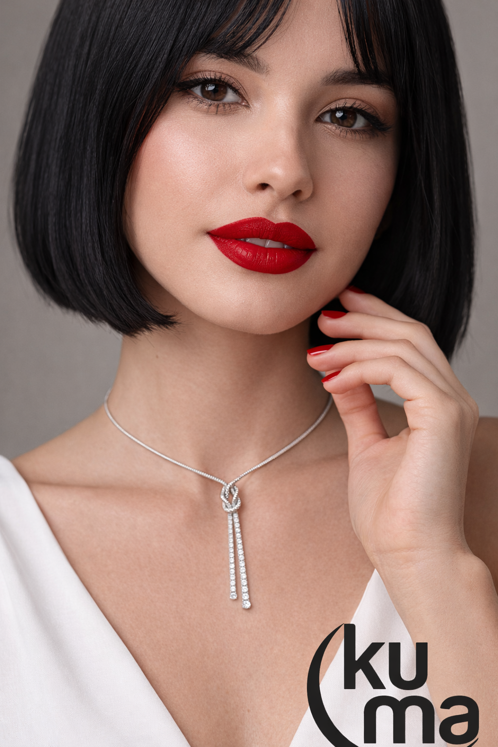 kuma gioielli Collana in acciaio 316L nodo dell'amore e pendenti in tennis zirconi bianchi